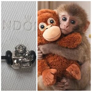 Pandora (Punch)Silver Chipanzee w/ Baby Charm(Reminds Me Of Punch &His Plushie)